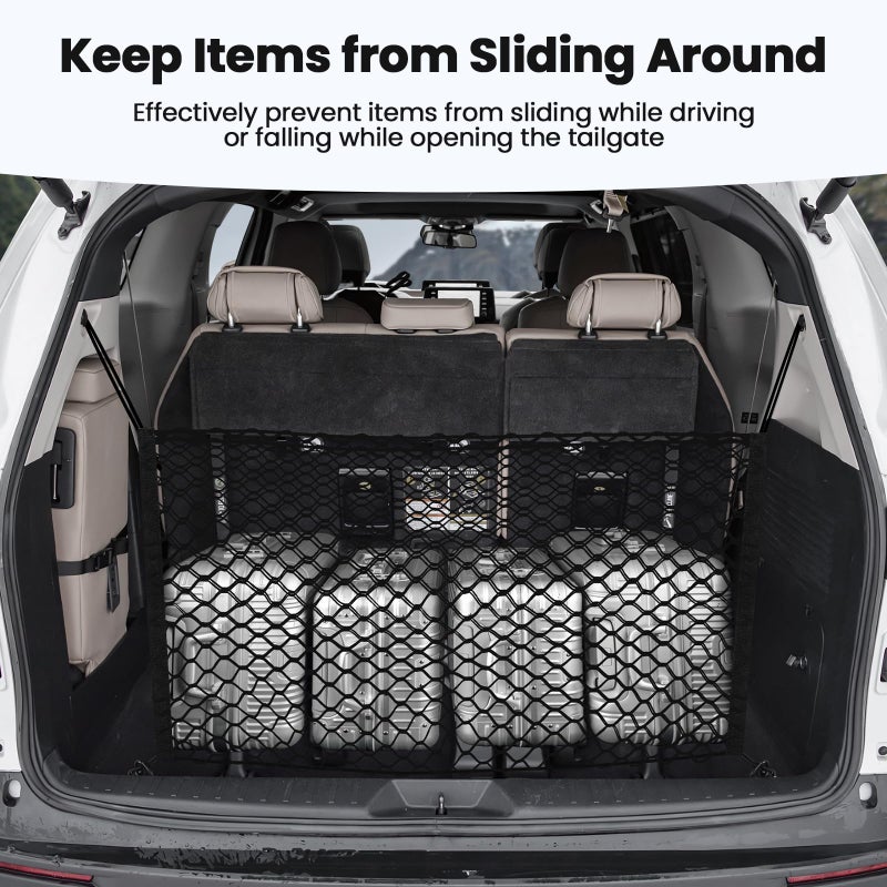 Canvcle Trunk Cargo Net for Toyota Sienna 2021-2024 2025 Accessories Envelope Style Mesh Trunk Net Organizer and Storage Stretchable Adjustable Elastic Nylon Rear Cargo Netting with Hooks - Image 5